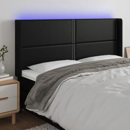 Headboard with LED black synthetic leather 183x16x118/128 cm by , Headboards and footboards - Ref: Foro24-3124010, Price: 107...