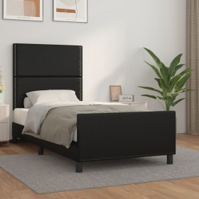 Estructura de cama con cabecero cuero sintético negro 90x190 cm