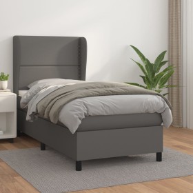 Cama box spring con colchón cuero sintético gris 80x200 cm