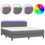 Box spring bed with mattress and LED gray synthetic leather 180x200 cm by , Beds and slatted bases - Ref: Foro24-3134181, Pri...