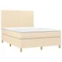 Box spring bed mattress and LED lights cream fabric 140x190 cm by , Beds and slatted bases - Ref: Foro24-3135274, Price: 501,...
