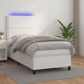 Box spring bed and LED mattress white synthetic leather 90x190 cm by , Beds and slatted bases - Ref: Foro24-3135856, Price: 3...