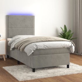 Boxspringbett mit Matratze und hellgrauem LED-Samt 90x200 cm von , Betten und Lattenroste - Ref: Foro24-3136041, Preis: 318,1...