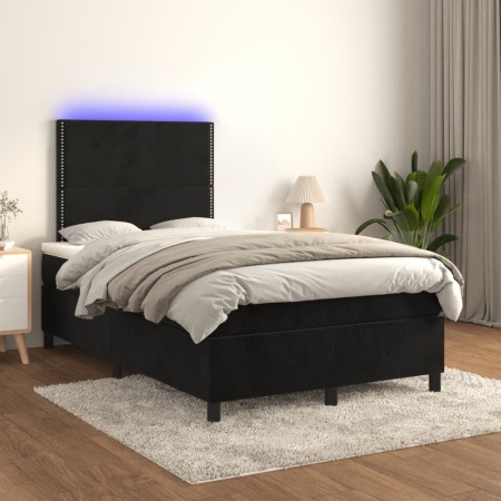 Box spring bed with mattress and LED black velvet 120x200 cm by , Beds and slatted bases - Ref: Foro24-3136055, Price: 405,56...