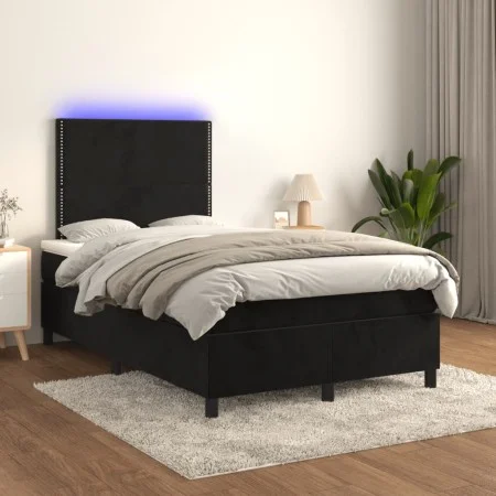 Box spring bed with mattress and LED black velvet 120x200 cm by , Beds and slatted bases - Ref: Foro24-3136055, Price: 397,56...