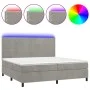 Box spring bed with mattress and LED light gray velvet 200x200 cm by , Beds and slatted bases - Ref: Foro24-3136083, Price: 5...