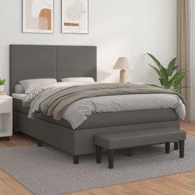 Cama box spring con colchón cuero sintético gris 1