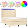 Cama box spring colchón y luces LED tela crema 140x190 cm de , Camas y somieres - Ref: Foro24-3138314, Precio: 475,41 €, Desc...