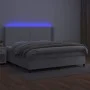 Box spring bed with mattress and LED white synthetic leather 200x200 cm by , Beds and slatted bases - Ref: Foro24-3139344, Pr...
