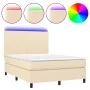 Box spring bed mattress and LED lights cream fabric 140x190 cm by , Beds and slatted bases - Ref: Foro24-3134714, Price: 489,...