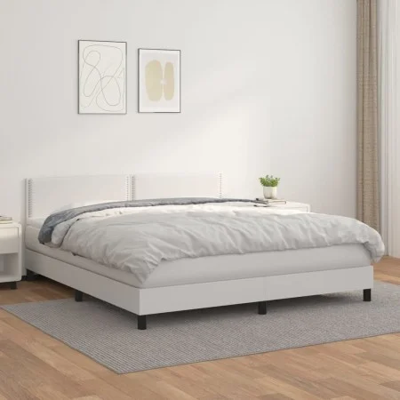 Box spring bed with white synthetic leather mattress 160x200 cm by , Beds and slatted bases - Ref: Foro24-3141072, Price: 510...