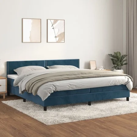 Box spring bed with dark blue velvet mattress 200x200 cm by , Beds and slatted bases - Ref: Foro24-3141267, Price: 547,72 €, ...