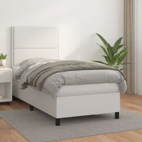 Box spring bed with white synthetic leather mattress 90x190 cm by , Beds and slatted bases - Ref: Foro24-3142756, Price: 356,...