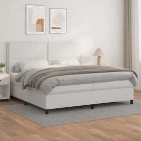 Box spring bed with white synthetic leather mattress 200x200 cm by , Beds and slatted bases - Ref: Foro24-3142804, Price: 691...