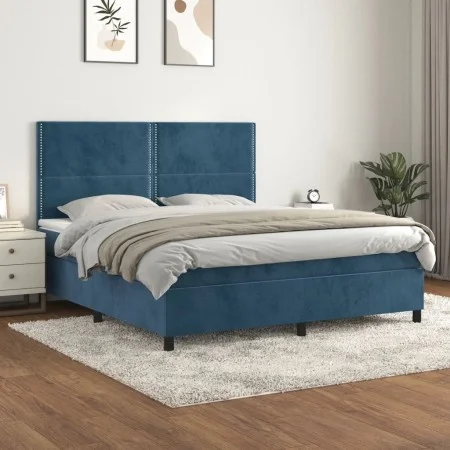Box spring bed with dark blue velvet mattress 180x200 cm by , Beds and slatted bases - Ref: Foro24-3142981, Price: 599,74 €, ...