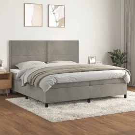 Boxspringbett mit hellgrauer Samtmatratze 200x200 cm von , Betten und Lattenroste - Ref: Foro24-3142983, Preis: 580,17 €, Rab...