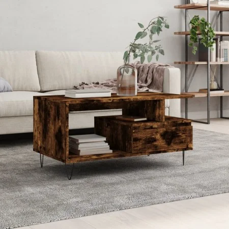 Mesa de centro madera contrachapada roble ahumado 90x49x45 cm de , Mesas de centro - Ref: Foro24-831025, Precio: 66,47 €, Des...