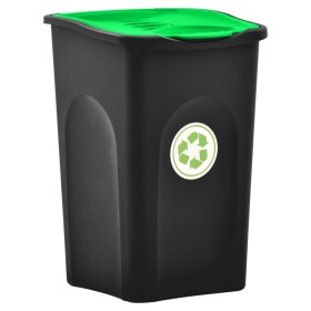 Cubo de basura con tapa de bisagra negro y verde 50 L