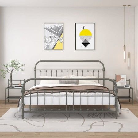 Bedside tables 2 units metal and glass gray and black by vidaXL, Nightstands - Ref: Foro24-325093, Price: 43,77 €, Discount: %