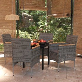 Juego de comedor para jardín 5 piezas con cojines gris y negro