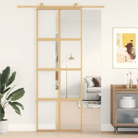 Golden sliding door made of transparent ESG glass and aluminum by , Doors for the home - Ref: Foro24-155184, Price: 152,86 €,...