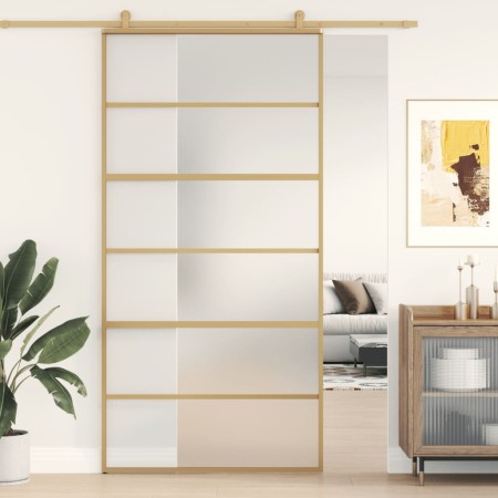 Goldene Schiebetür aus satiniertem ESG-Glas und Aluminium von , Türen für zu Hause - Ref: Foro24-155165, Preis: 185,88 €, Rab...