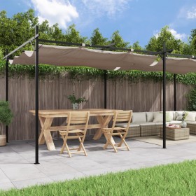 Pérgola con cubierta retráctil gris taupe 589x292x230 cm