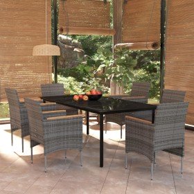 Juego de comedor de jardín 7 piezas con cojines gris y negro en Conjuntos de jardín | Comprar online en Foro24