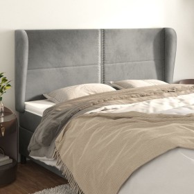Kopfteil mit hellgrauen Samtohren 203x23x118/128 cm von , Kopf- und Fußteile - Ref: Foro24-3117882, Preis: 113,27 €, Rabatt: %