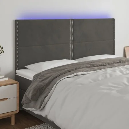 Kopfteil mit LED-Leuchten, dunkelgrauer Samt, 180 x 5 x 118/128 cm von , Kopf- und Fußteile - Ref: Foro24-3122345, Preis: 96,...