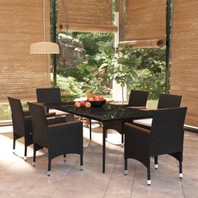 Juego de comedor de jardín 7 piezas con cojines negro Juego de comedor de jardín 7 piezas con cojines negro