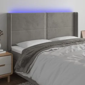 Light gray velvet headboard with LED 183x16x118/128 cm by , Headboards and footboards - Ref: Foro24-3123968, Price: 107,04 €,...