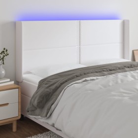 Kopfteil mit LED, weißem Kunstleder, 203 x 16 x 118/128 cm von , Kopf- und Fußteile - Ref: Foro24-3124017, Preis: 117,94 €, R...