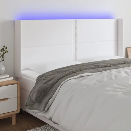 Kopfteil mit LED, weißem Kunstleder, 203 x 16 x 118/128 cm von , Kopf- und Fußteile - Ref: Foro24-3124017, Preis: 116,55 €, R...