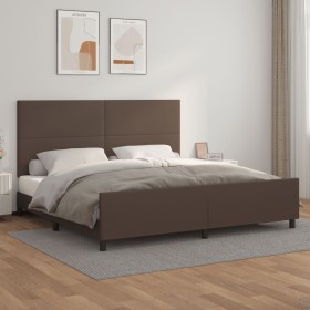 Estructura de cama cabecero cuero sintético marrón 200x200 cm