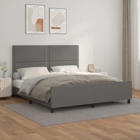 Bed frame with headboard gray synthetic leather 180x200cm by , Beds and slatted bases - Ref: Foro24-3125528, Price: 225,11 €,...