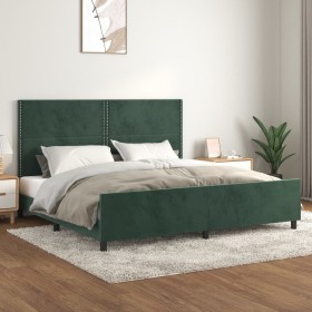 Estructura cama con cabecero terciopelo verde oscuro 200x200 cm