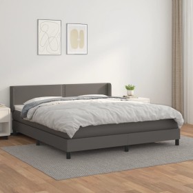 Cama box spring con colchón cuero sintético gris 180x200 cm