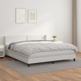 Cama box spring con colchón cuero sintético blanco 160x200 cm