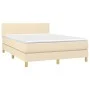Boxspringbett-Matratze und LED-Leuchten, cremefarbener Stoff, 140 x 190 cm von , Betten und Lattenroste - Ref: Foro24-3133554...