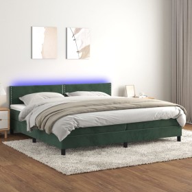 Cama box spring colchón y LED terciopelo verde oscuro 200x200cm de , Camas y somieres - Ref: Foro24-3134366, Precio: 601,55 €...