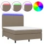 Box spring bed with mattress and LED lights taupe gray fabric 140x190 cm by , Beds and slatted bases - Ref: Foro24-3134713, P...