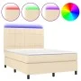 Box spring bed mattress and LED lights cream fabric 140x190 cm by , Beds and slatted bases - Ref: Foro24-3134874, Price: 466,...