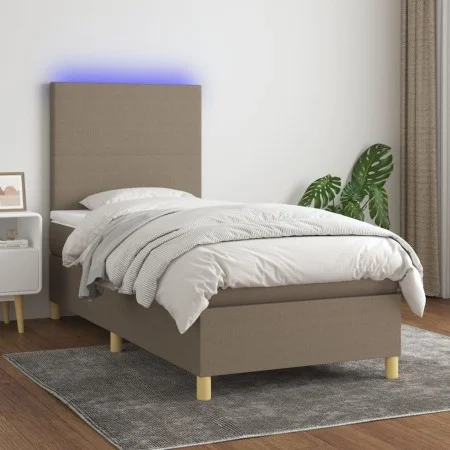 Box spring bed with mattress and taupe gray LED lights 80x200 cm by , Beds and slatted bases - Ref: Foro24-3135233, Price: 35...