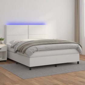 Boxspringbett mit Matratze und LED-weißem Kunstleder 180x200 cm von , Betten und Lattenroste - Ref: Foro24-3135898, Preis: 62...