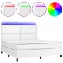 Box spring bed with mattress and LED white synthetic leather 180x200 cm by , Beds and slatted bases - Ref: Foro24-3135898, Pr...