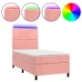 Box spring bed with mattress and LED pink velvet 90x200 cm by , Beds and slatted bases - Ref: Foro24-3136046, Price: 315,71 €...