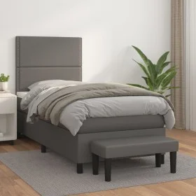 Box spring bed with gray synthetic leather mattress 90x200 cm by , Beds and slatted bases - Ref: Foro24-3137585, Price: 353,0...