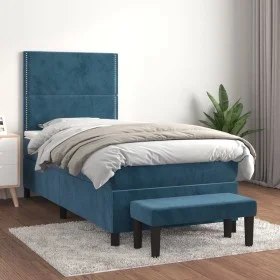 Box spring bed with dark blue velvet mattress 90x200 cm by , Beds and slatted bases - Ref: Foro24-3137765, Price: 372,92 €, D...