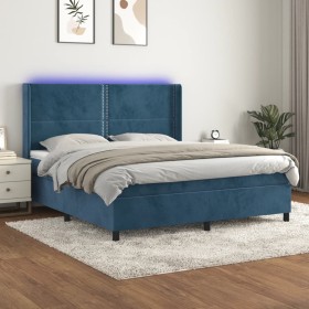 Cama box spring colchón y LED terciopelo azul oscuro 180x200 cm de , Camas y somieres - Ref: Foro24-3139521, Precio: 604,98 €...